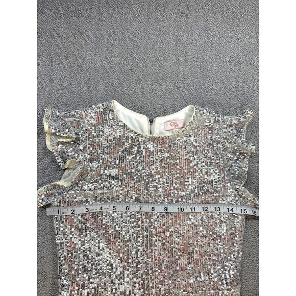 GB Girls Dress Silver Sequin Mini Flutter Sleeve Size 16 - Picture 5 of 7